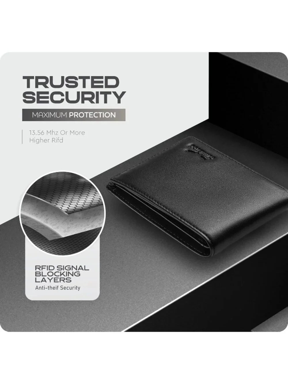 Men's Black-Smooth Leather Bifold Wallet 9 Total Card Slots Dry Cloth Clean